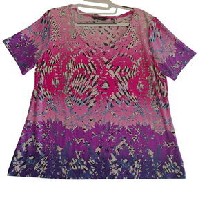 Investments Womens Blouse Multi-Color Size Large Polyester Blend Stretch